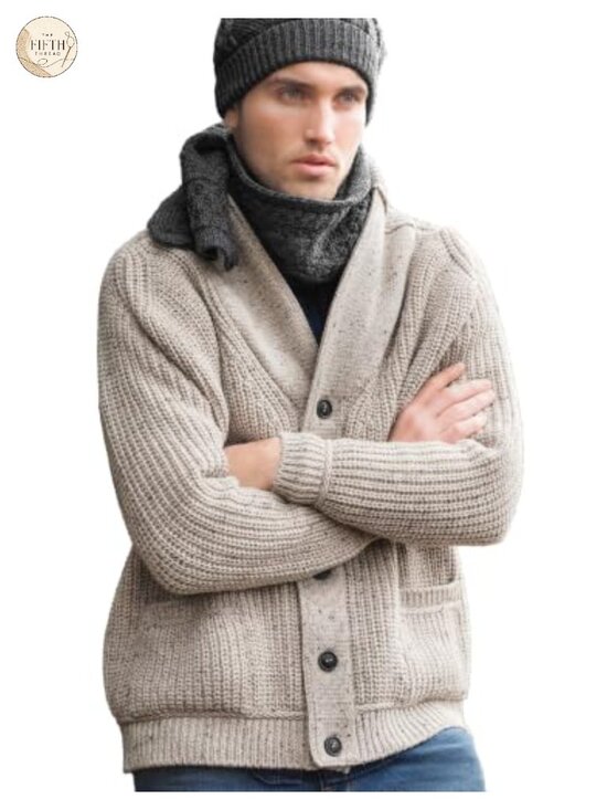 Other - Mens Irish Cable Knit Merino Wool Shawl Cardigan Ribbed Button Front